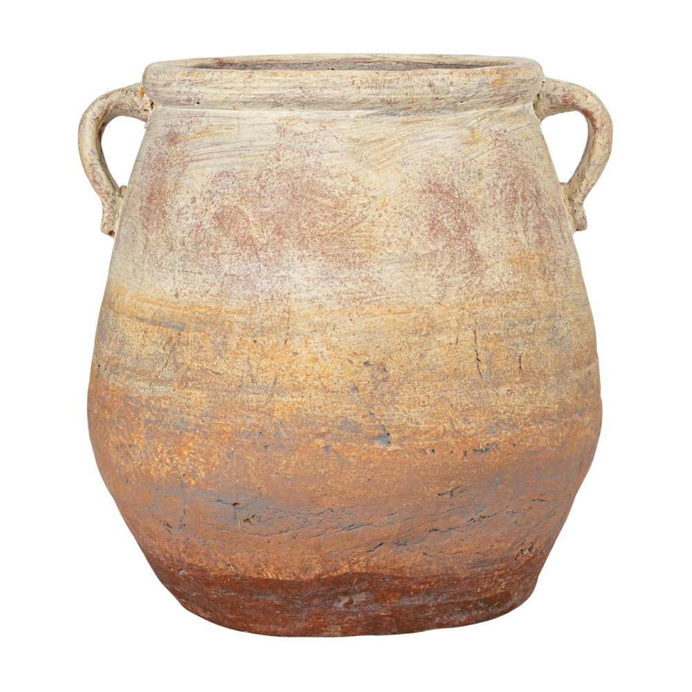 Whitewashed Terra-Cotta Urn, Beige