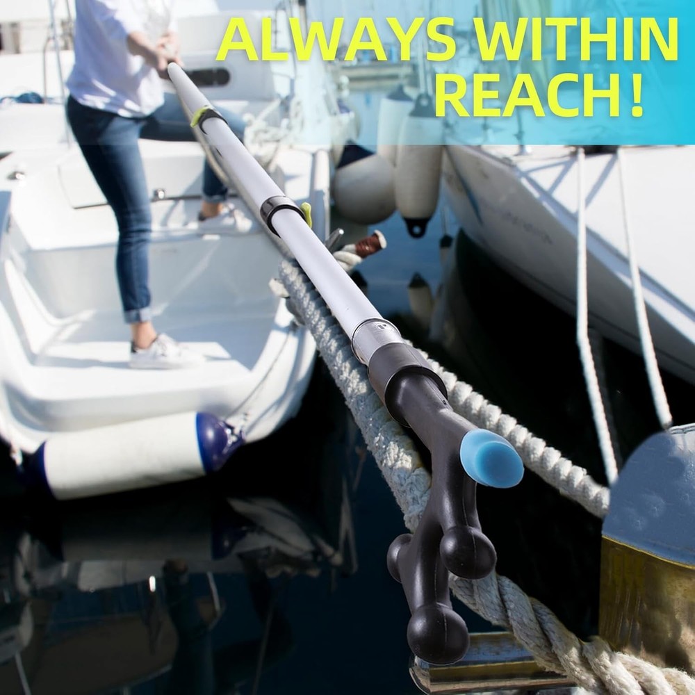 3.1-8FT Telescoping Extension Pole Boat Hook with Rubber silver