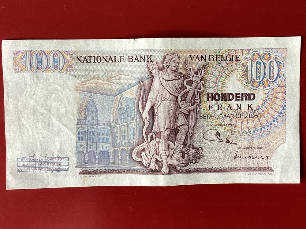 1974 Belgium 100 Francs Banknote. Belgian Note (#58)