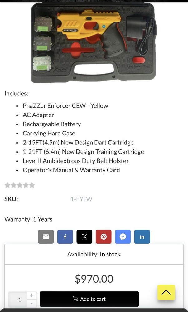 PhaZZer Enforcer Complete Set W/Data Port - Yellow. Without Holster