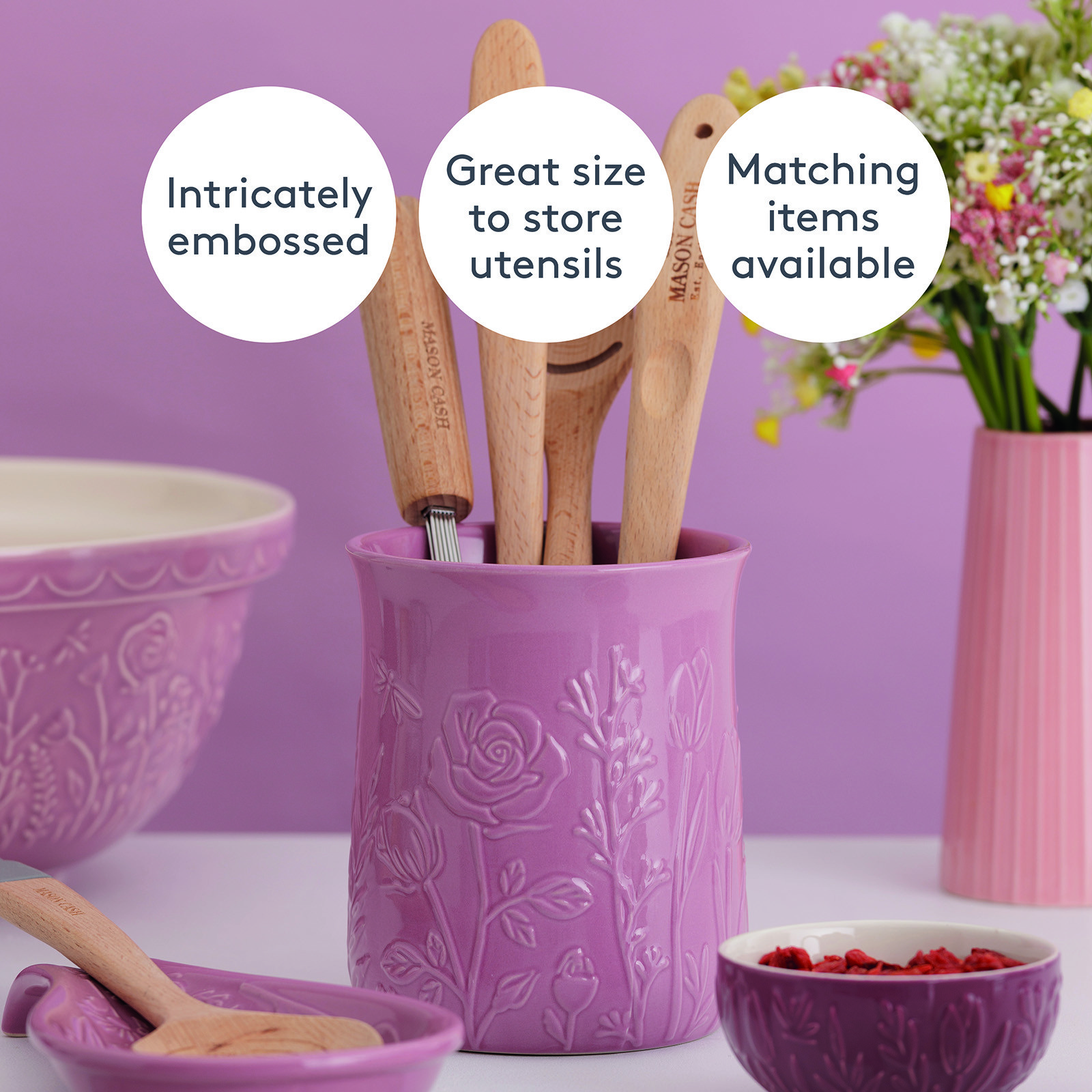 Mason Cash In The Meadow Utensil Crock, 6" x 5"