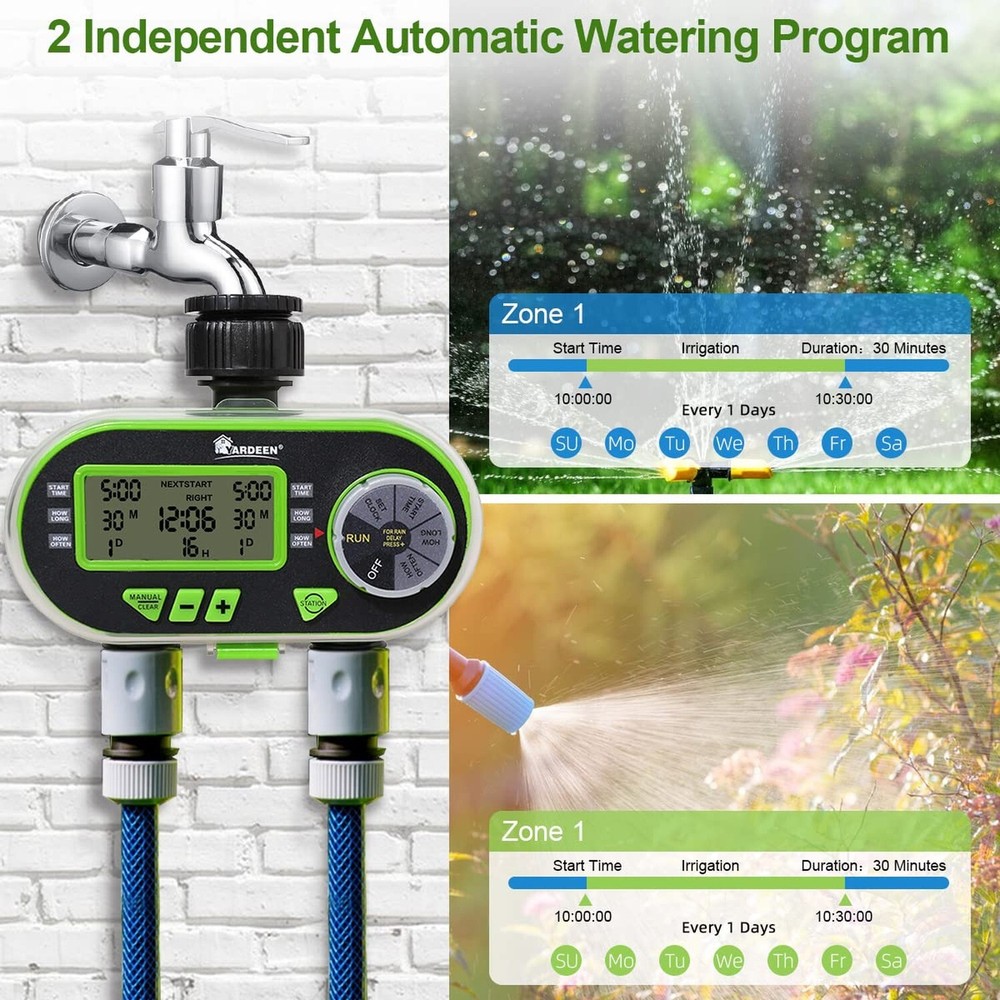 2 Outlet Garden Digital Electronic Water Timer Irrigation Controller for Gard...