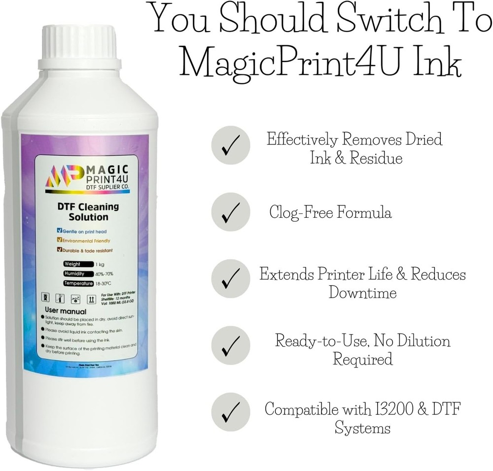 Heavy-Duty 1000ml DTF Cleaning Solution – Restore Printhead Functionality Safely