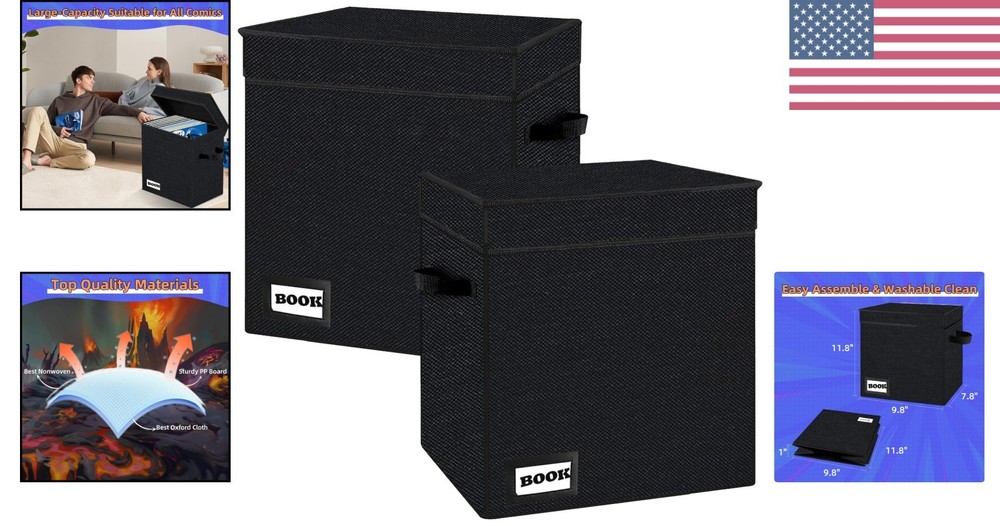 Collapsible 2-Pack Comic Book Storage Box - Durable & Water-Resistant