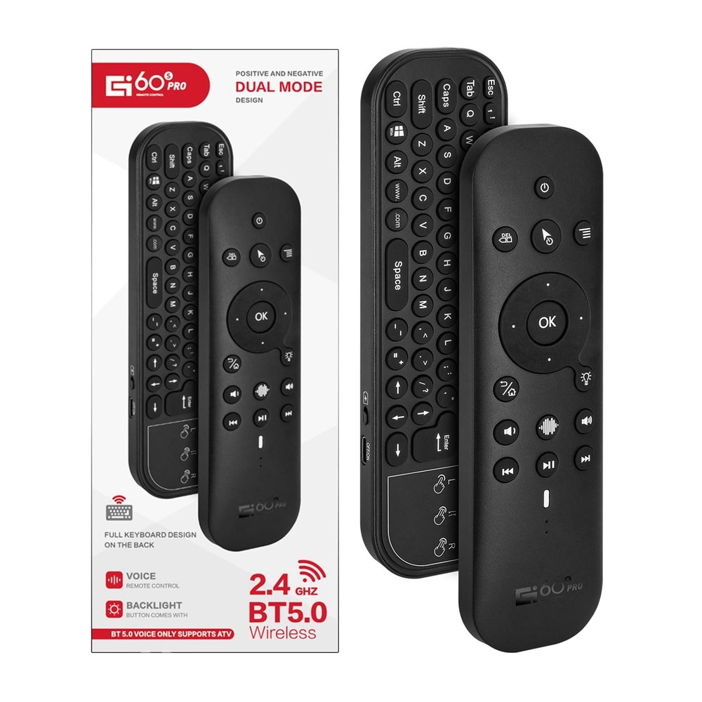 Rechargeable Mini Bluetooth Keyboard Voice Remote with Touchpad Backlit Black