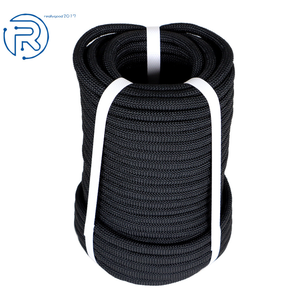 3/8" × 100' Black 3520Lbs Polyest Rope Climbing High Strong Pulling Braided Rope