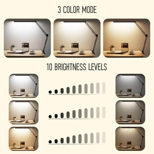 LED Desk Lamp, Manicure Table Lamp, Eye-Caring Drafting Light, Dimmable Black