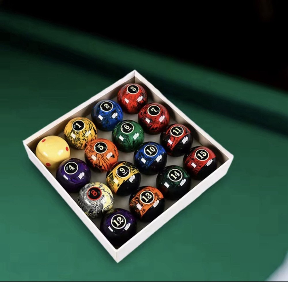 COMPLETE SET BILLIARD BALLS, POOL 16 MARBLES NEW