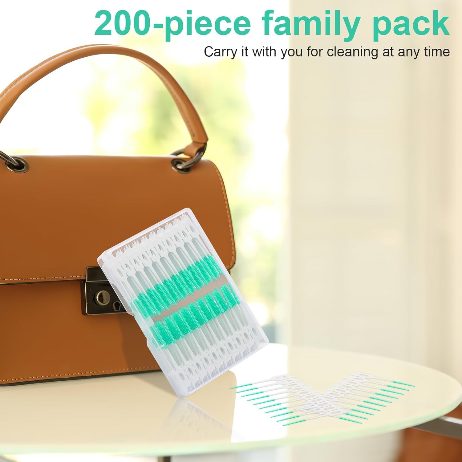 Dental Floss Picks, 200 Count, Soft Rubber Brush Head, Interdental Brushes