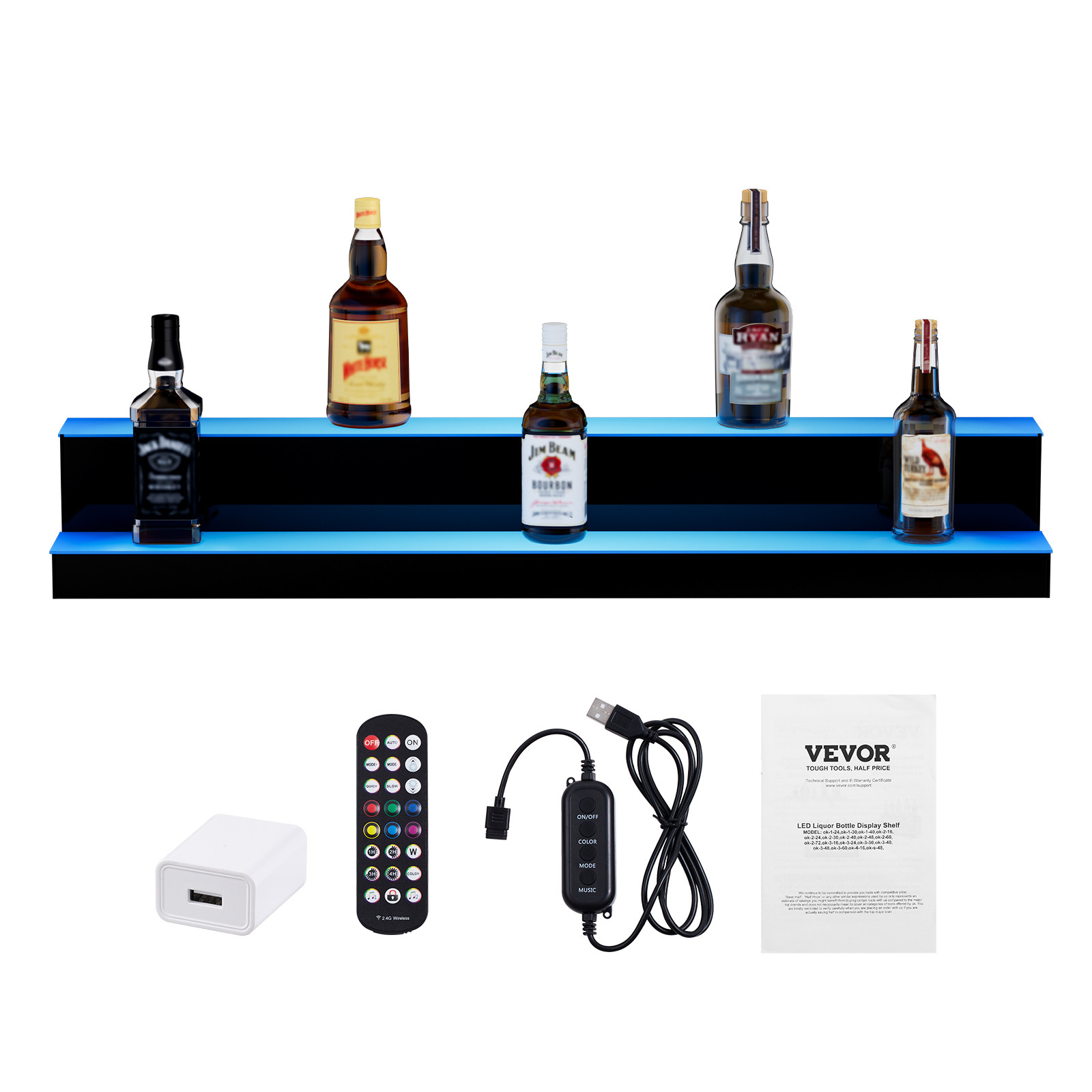 VEVOR LED Lighted Liquor Bottle Display Bar Shelf RF & App Control 40" 2-Step