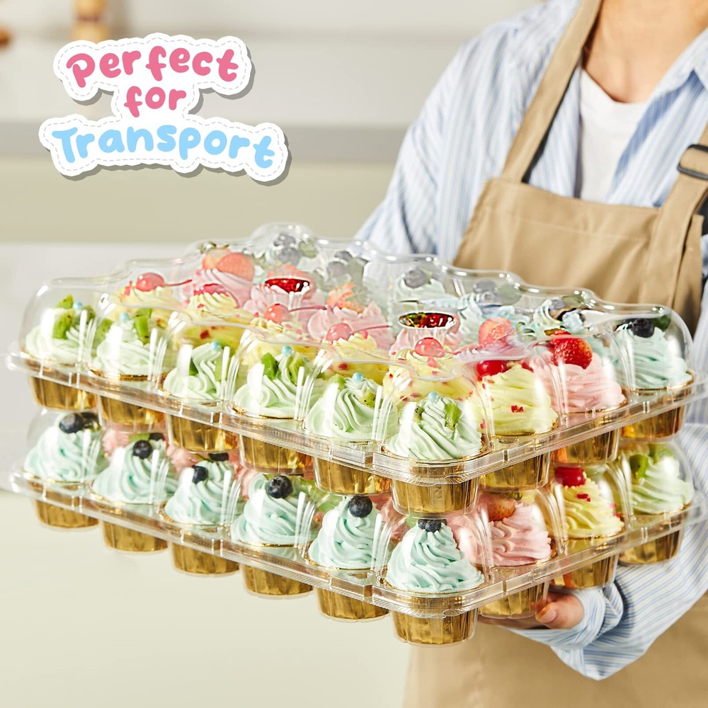 (24 Pack x 10 Sets) Stackable Cupcake Carrier Holders with 240 Pack Cupcake Line