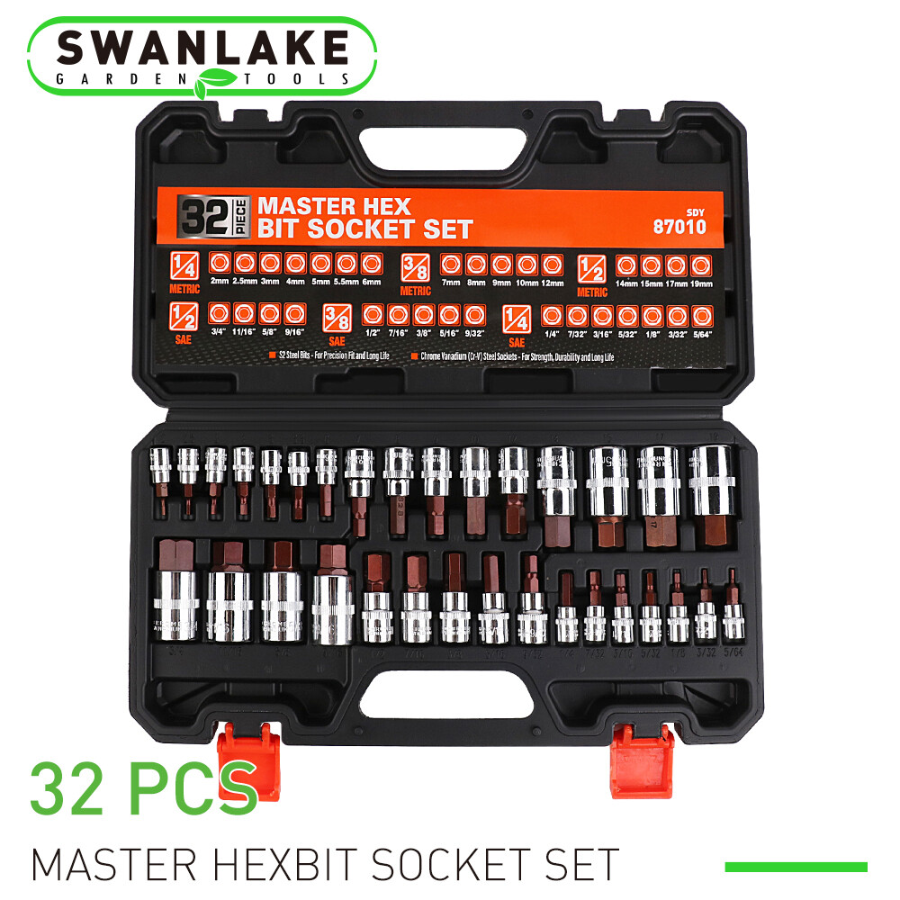 32Pc Hex Allen Master Socket Bit Set Premium 3/8 1/4 1/2 S2 Steel SAE Metric