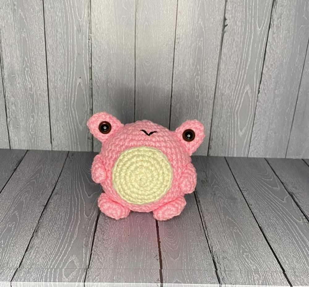 4” Crochet Frog Round Ball Pink Handmade