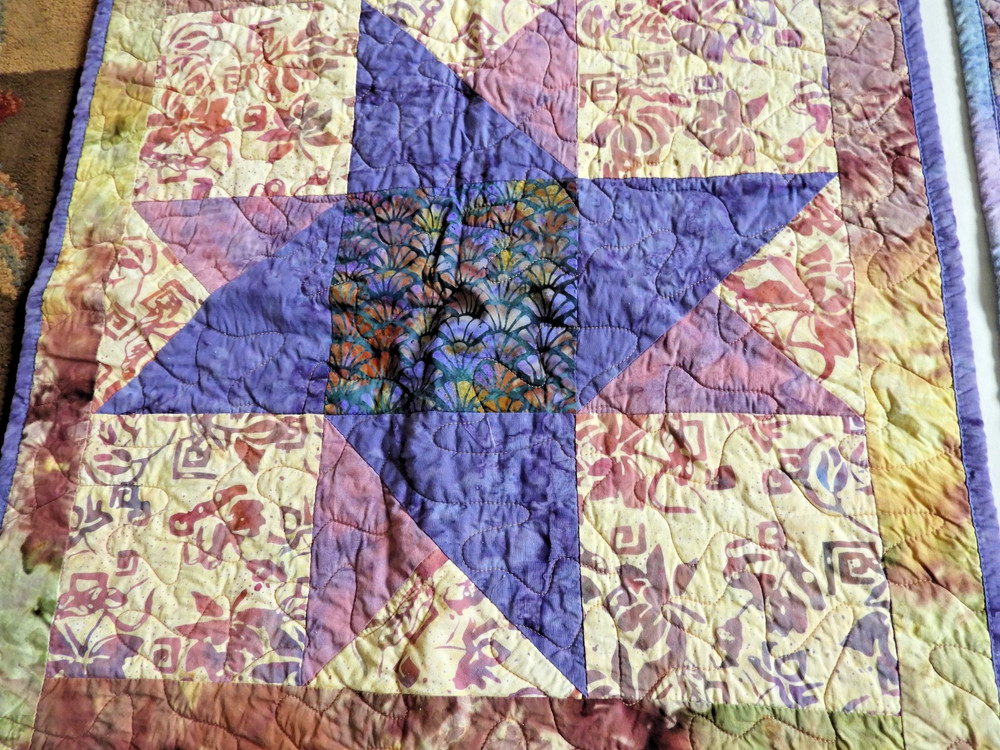 2 Handmade Machine Quilted Rectangle Wall Hanging Table Top Geometric