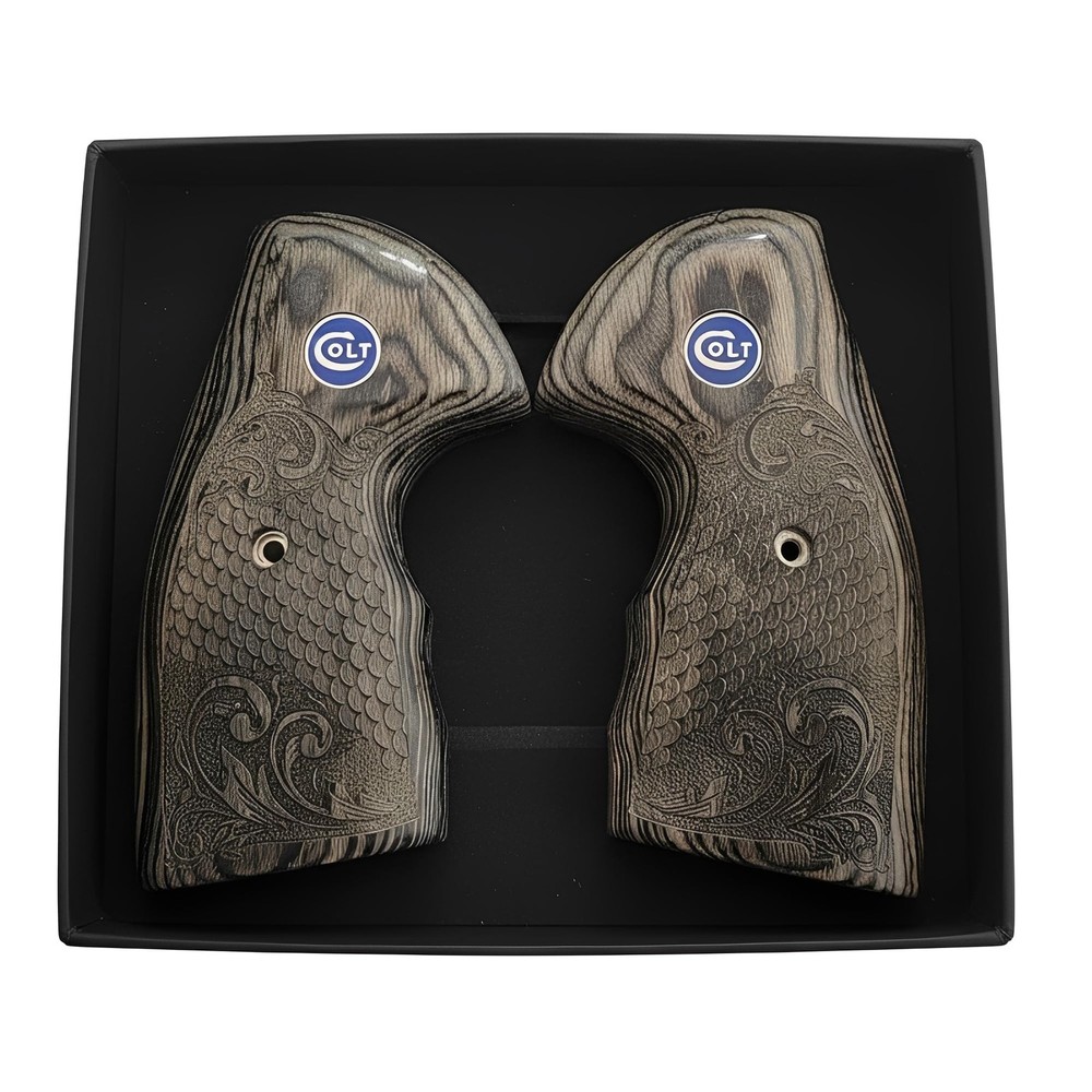 Colt Python Grips Black Rosewood Scroll & Scales Blue Colt Medallion