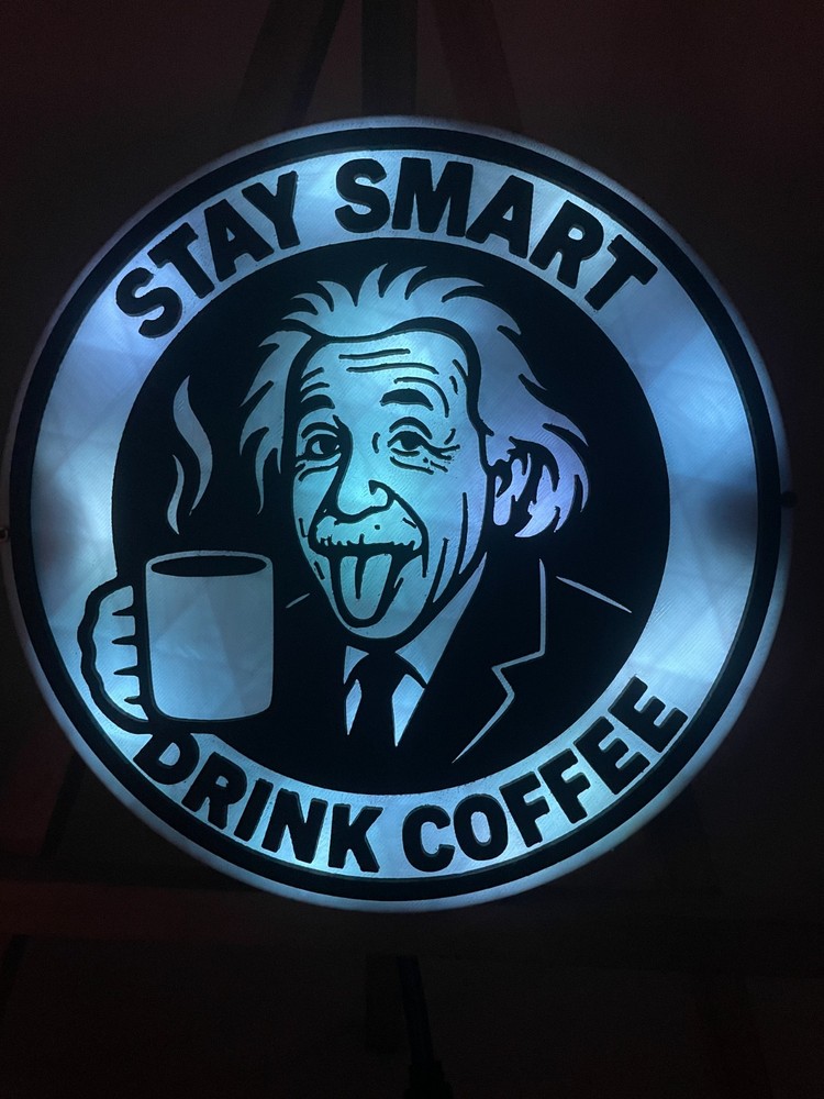 Albert Einstein STAY SMART 3D Printed wall Lamp with remote coffee lover edition
