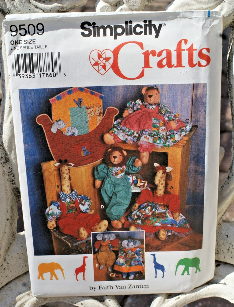 P44 - Sewing Pattern, Simplicity 9509, Bear, Lion, Giraffe, Elephant, Van Zanten