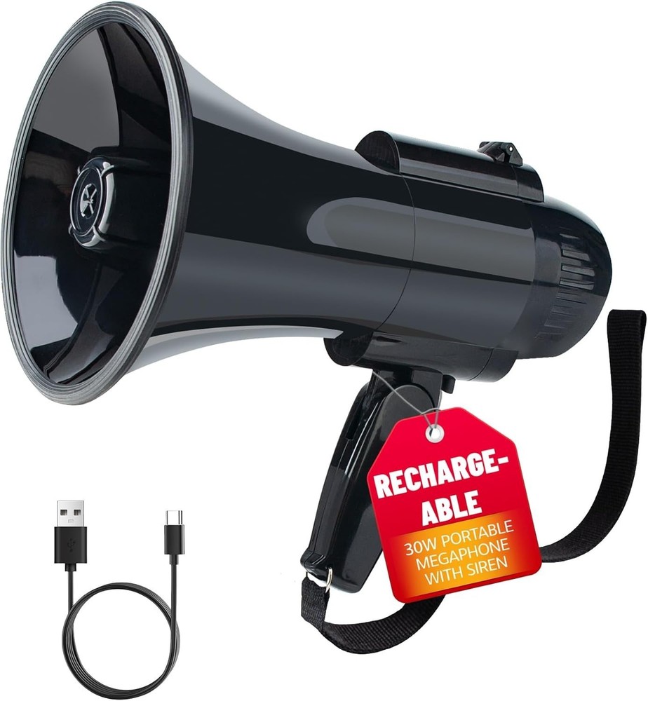 Lightweight 30W Portable Megaphone with Siren and Long-Range Alarm Functionality