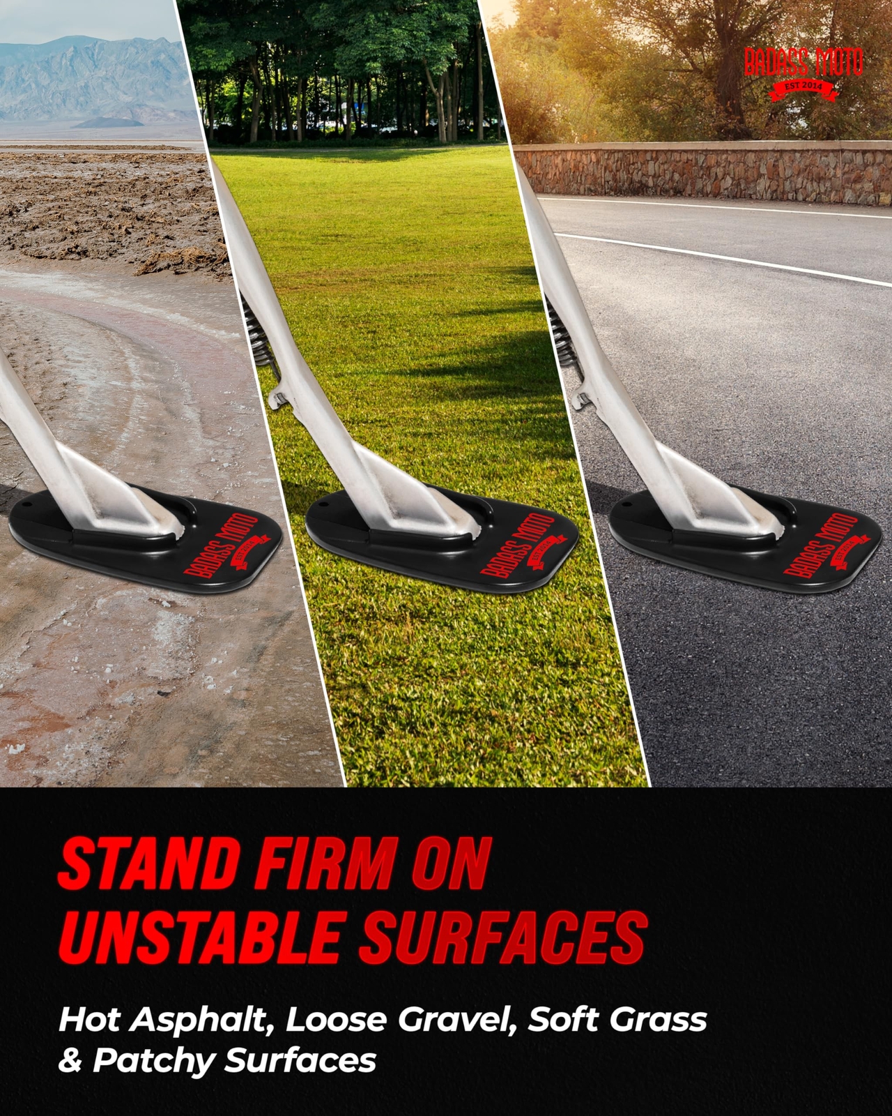 Motorcycle Kickstand Pad - Black - Rugged Kick Stand Coaster/Support Plate