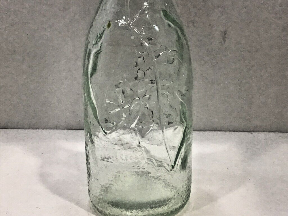 Clear Glass Embossed Grape Clusters & Leaves Empty Wine Bottle