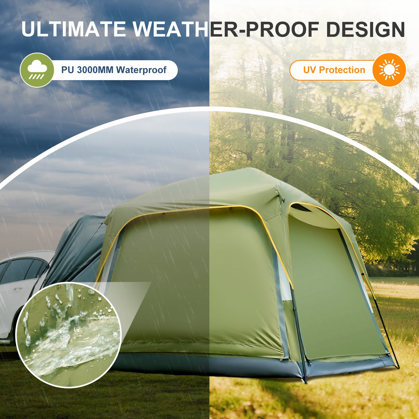 Car Tents PU 3000mm Waterproof for Camping 4-6 People Tailgate Tent for Car