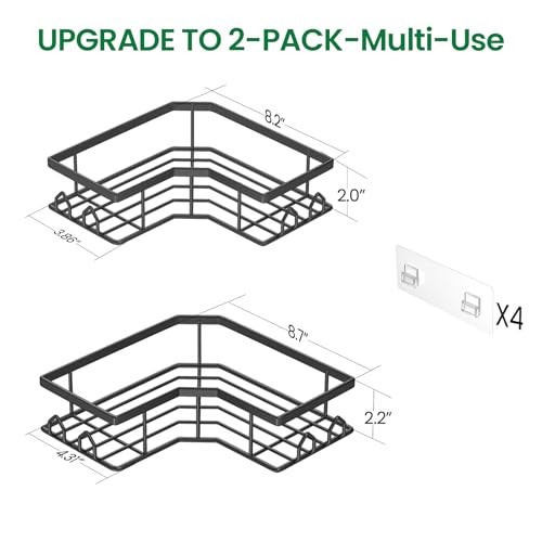 Adhesive Shower Caddy Corner Bath Organizer, Rustproof Stainless 2 Pack Black