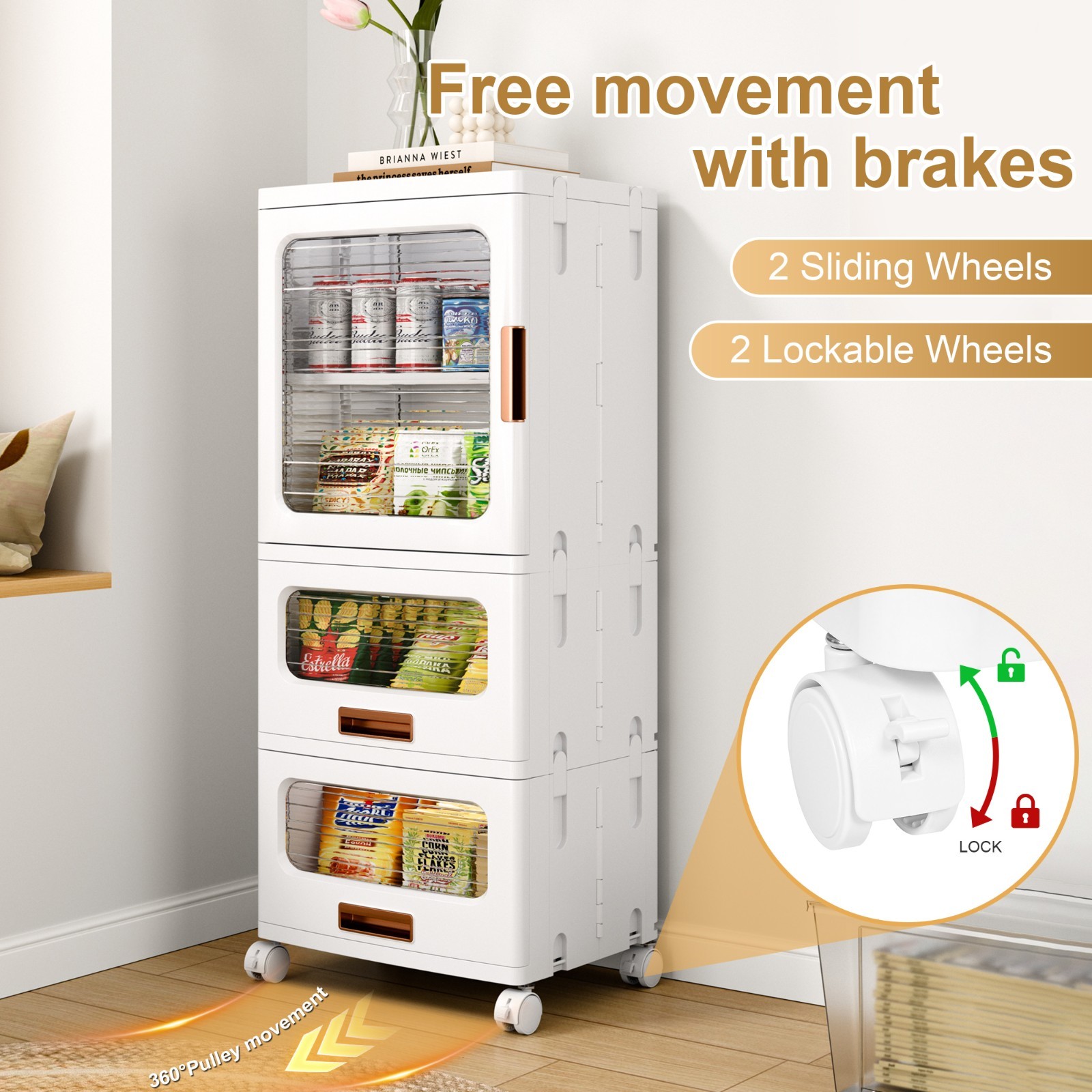 Multi Height Slim Storage Cabinet with Wheels Stackable Foldable Clear Door