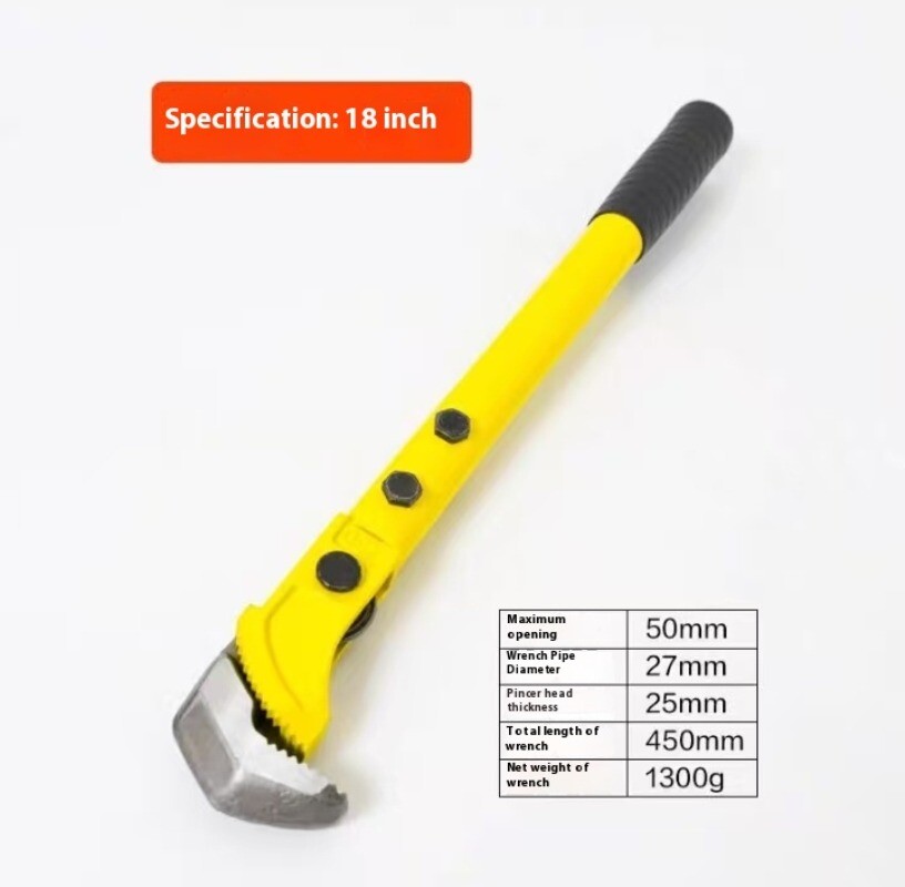 Pipe Wrench 18" Self Adjustable Forged Steel Plumber Multi-function