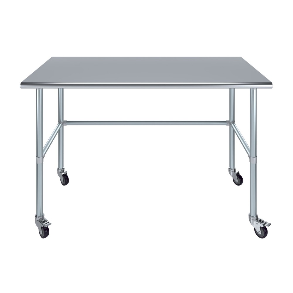 30 in. x 60 in. Stainless Steel Work Table Open Base & Wheels | Mobile Table