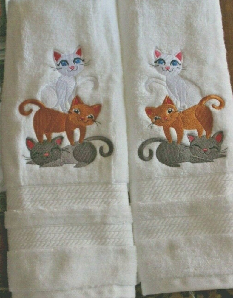 Kitty Stack Kids Set HAND TOWELS EMBROIDERED Adorable