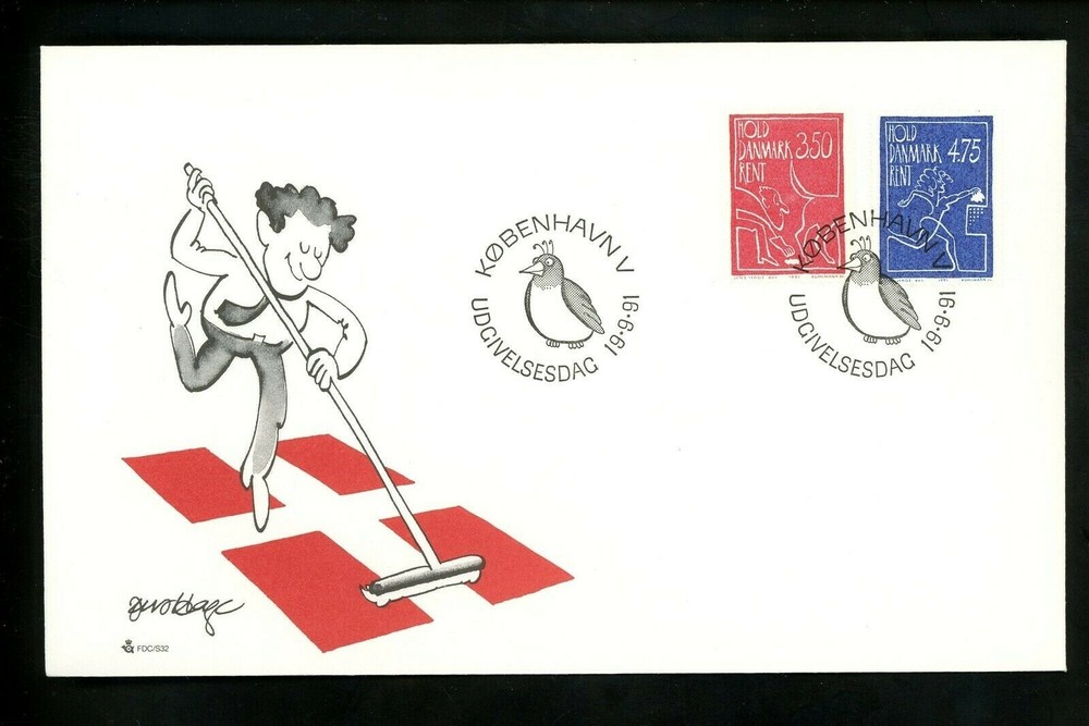 Postal History Denmark FDC #945-946 Environment cleaning clean 1991