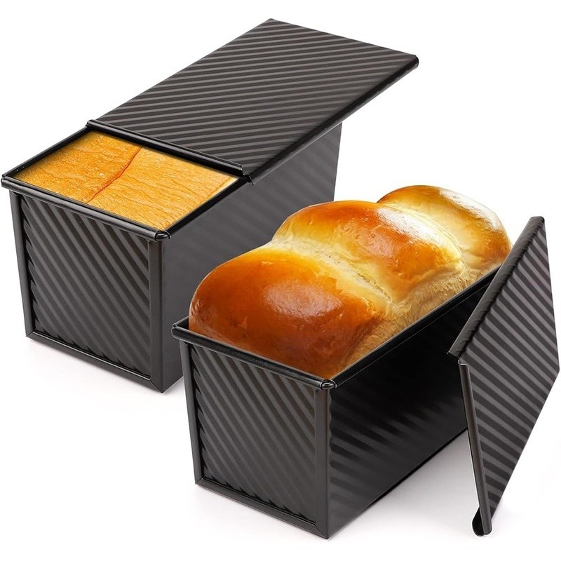 Non-Stick Carbon Steel Bread Pan W/ Lid Rectangular Pullman Ideal Baking New