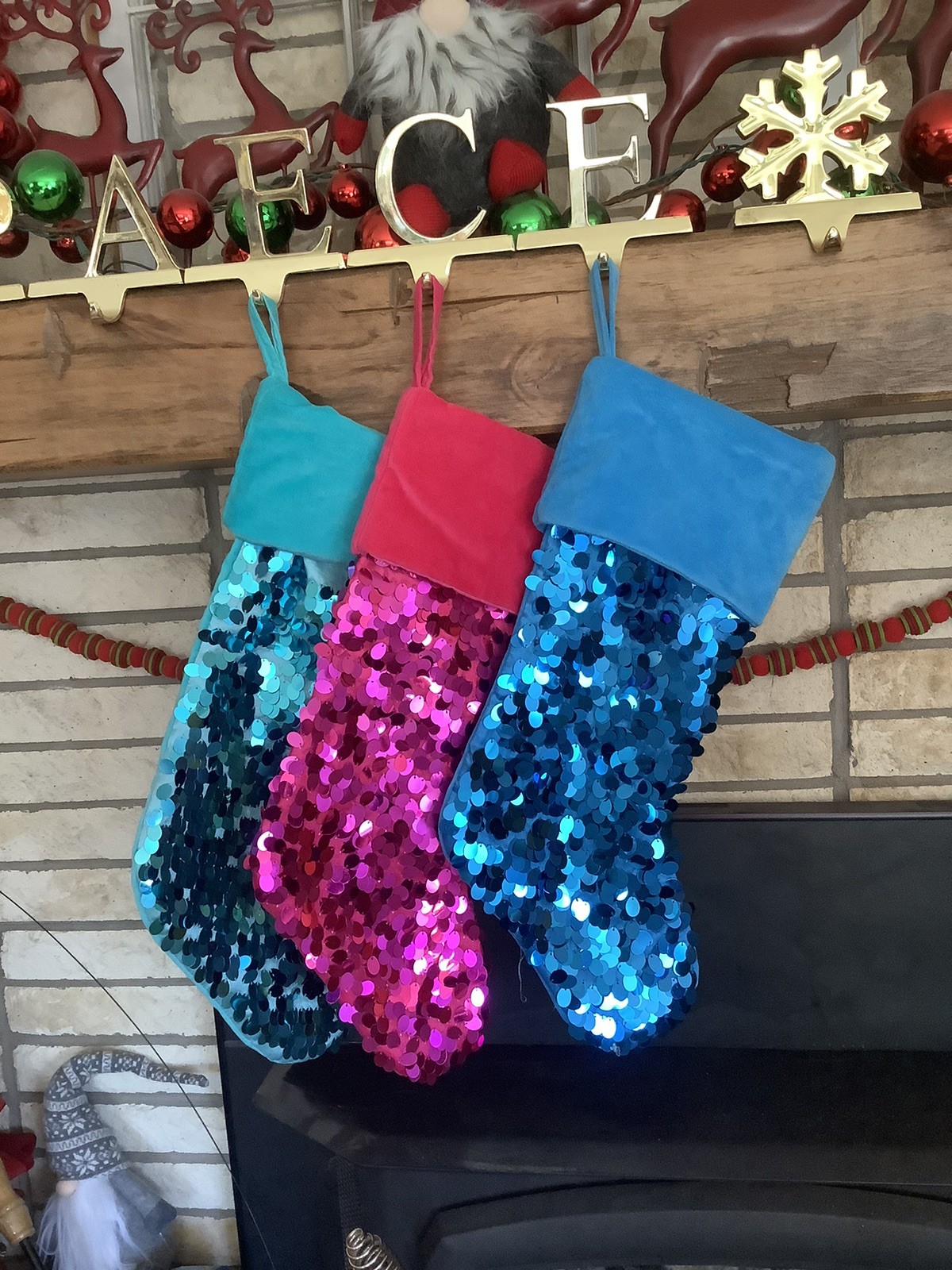 1 Turquoise Blue Sequin Velvet Christmas Stocking Shiny Metallic Glam Target