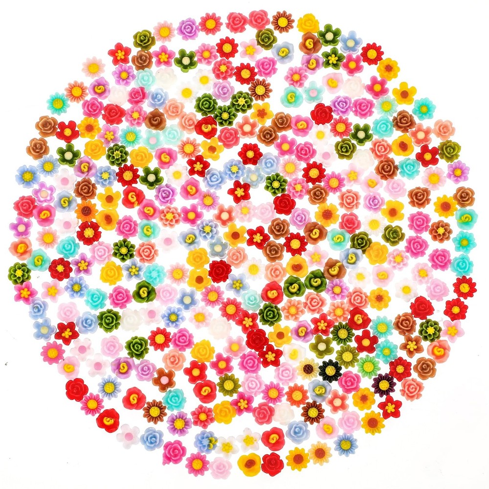 300 PCS Mini Resin Flower Charms 6mm Mixed DIY Craft Scrapbooking Decor
