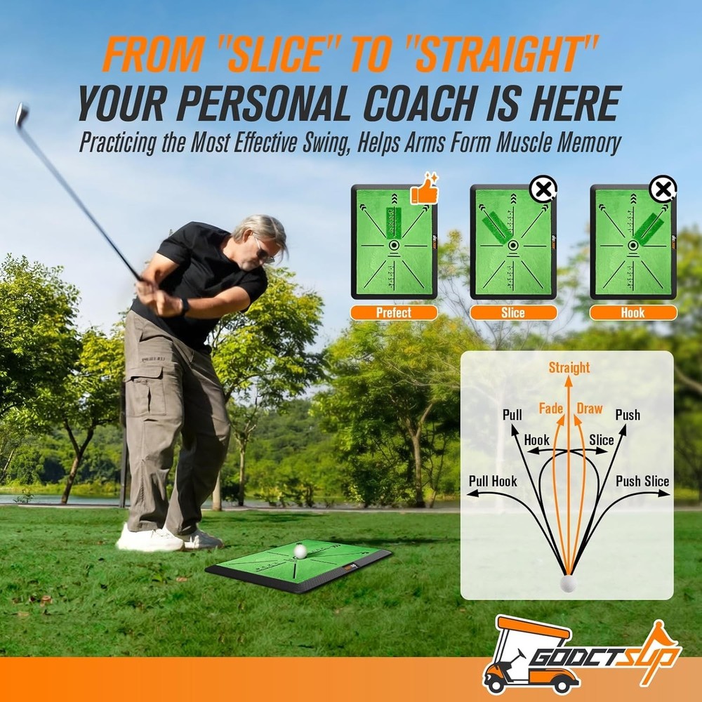 Golf Hitting Mat with Instant Swing Path Feedback, Extra Replaceable Golf Pra...
