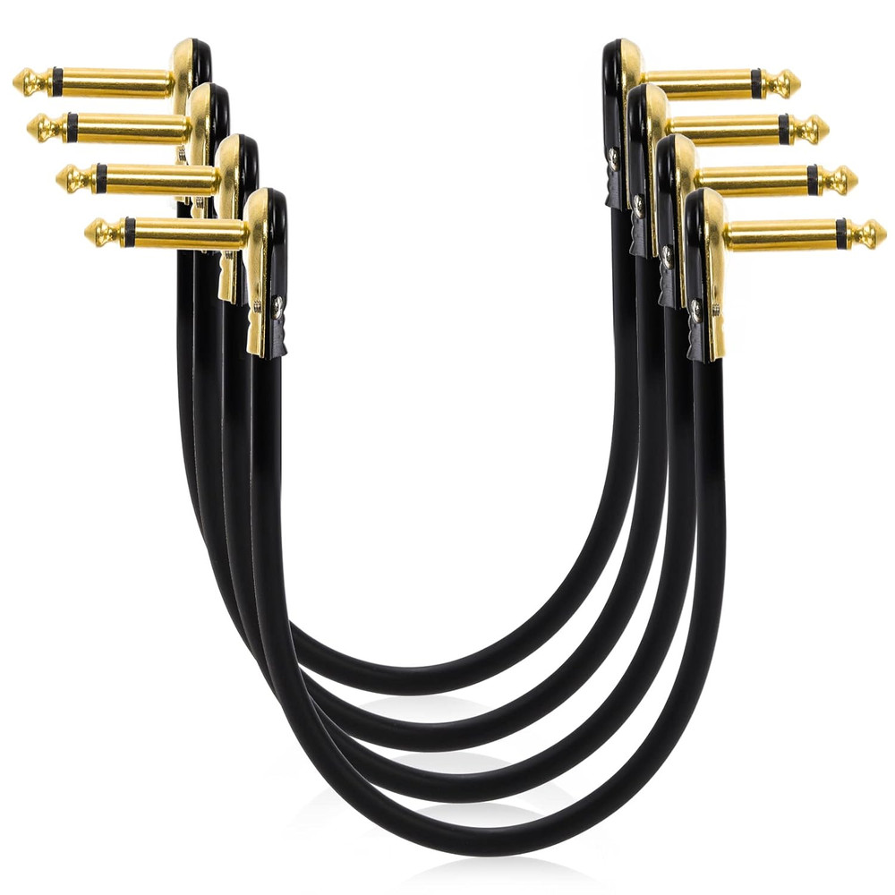 Guitar Patch Cable 4-Pack, 12" Flat Low Profile with Right Angle Connectors