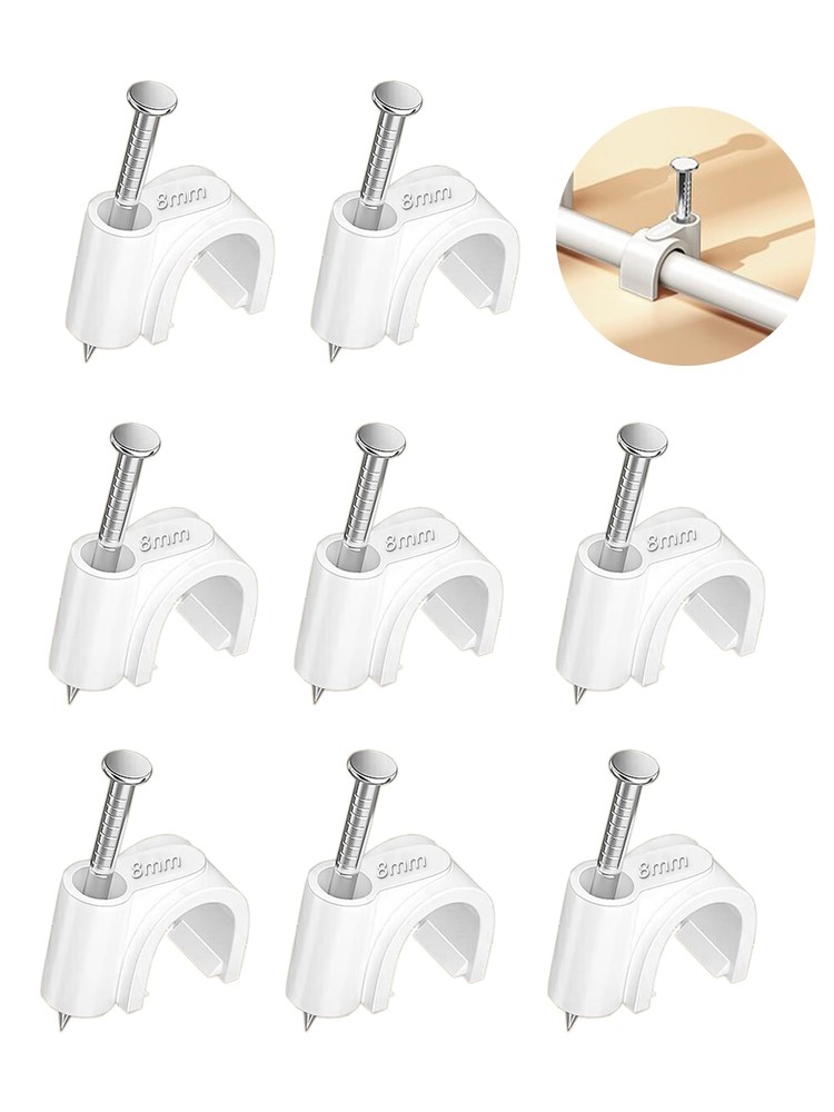 100pcs 8mm Cable Clips With Nails Round Ethernet Cable Wall Clips Lan Network Ca