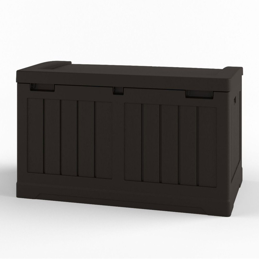 Suncast 50 Gallon Medium Capacity Resin Outdoor Storage Deck Box with Seat, Java