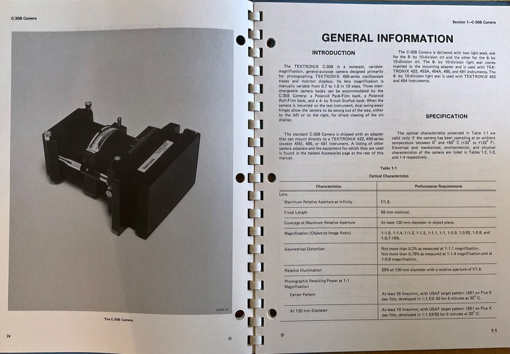 Tektronix C-308 Camera Instruction Manual 1978