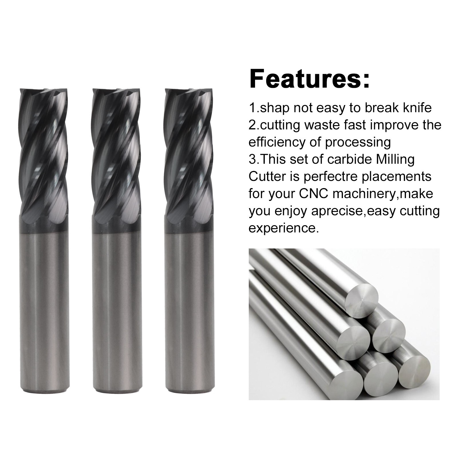 1PCS 1/2" 5 FLUTE CARBIDE END MILL - SQUARE END - AlTiN Coated