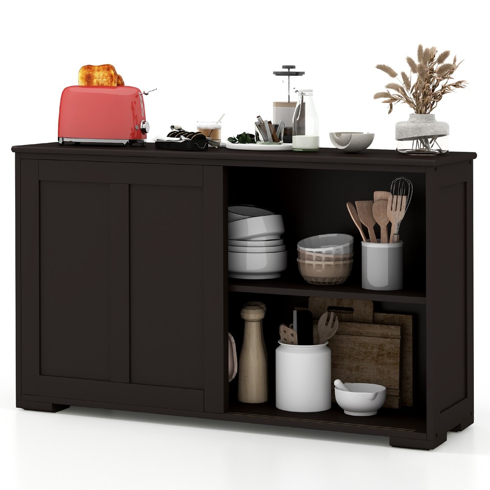 2PCS Stackable Buffet Sideboard w/ Sliding Doors & Adjustable Shelf Brown