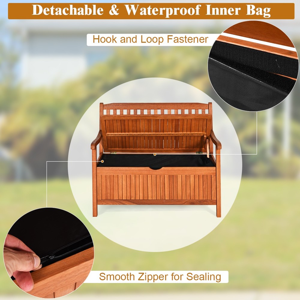 42" Storage Bench Deck Box Solid Wood Seating Container Tools Toys W/Backrest
