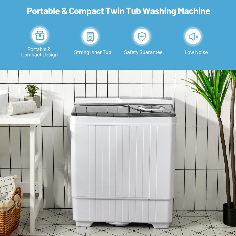 Costway 26lbs Semi-automatic Washing Machine Portable With Drain Pump Grey