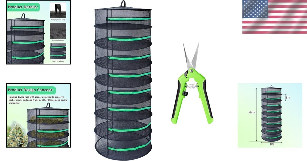 Versatile 24-Inch Herb Drying Net - Ceiling-Mountable with Safety Zipper Closure