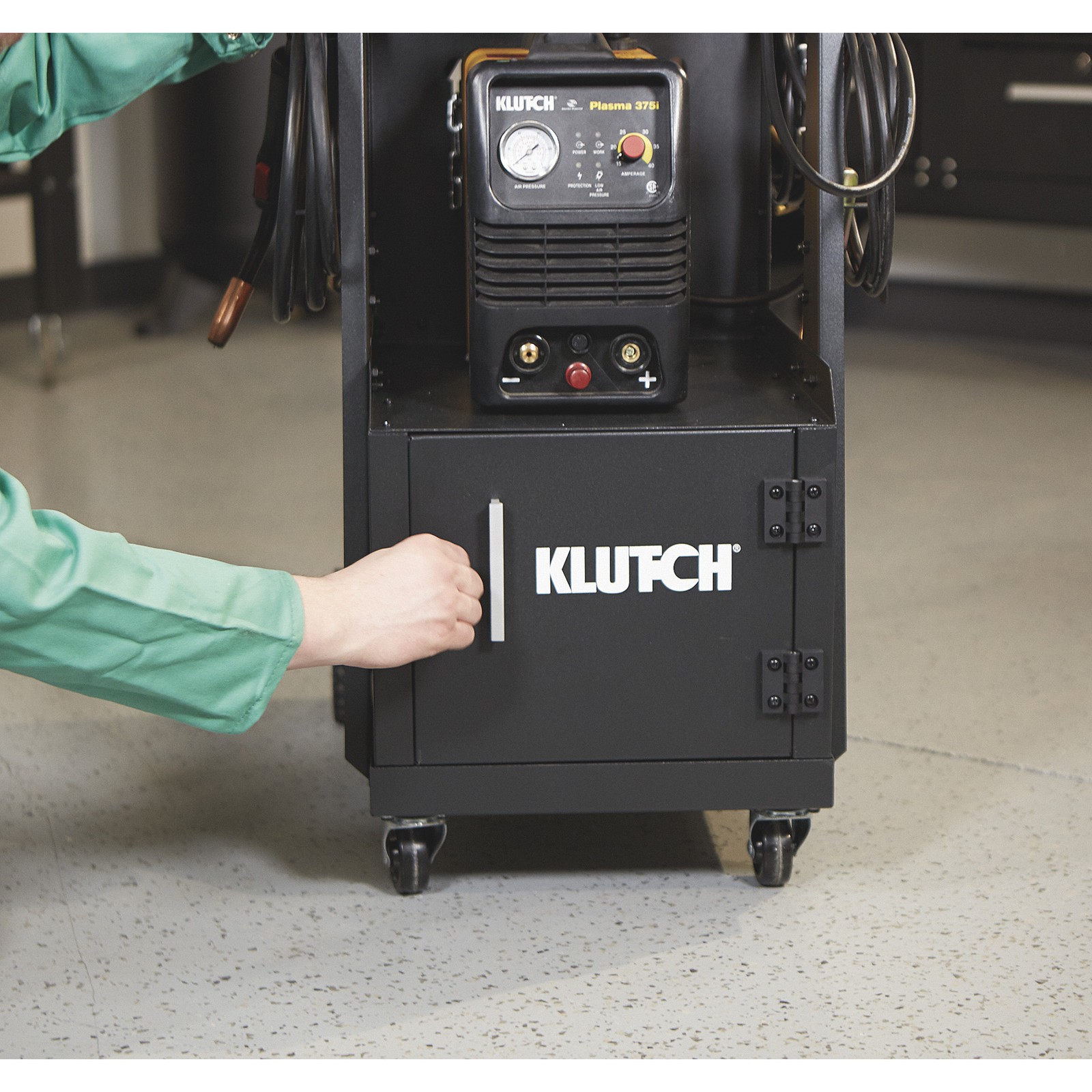 Klutch 2-Tier Welding Cart with Locking Cabinet, 31-1/2in.L x 16-1/8in.W x