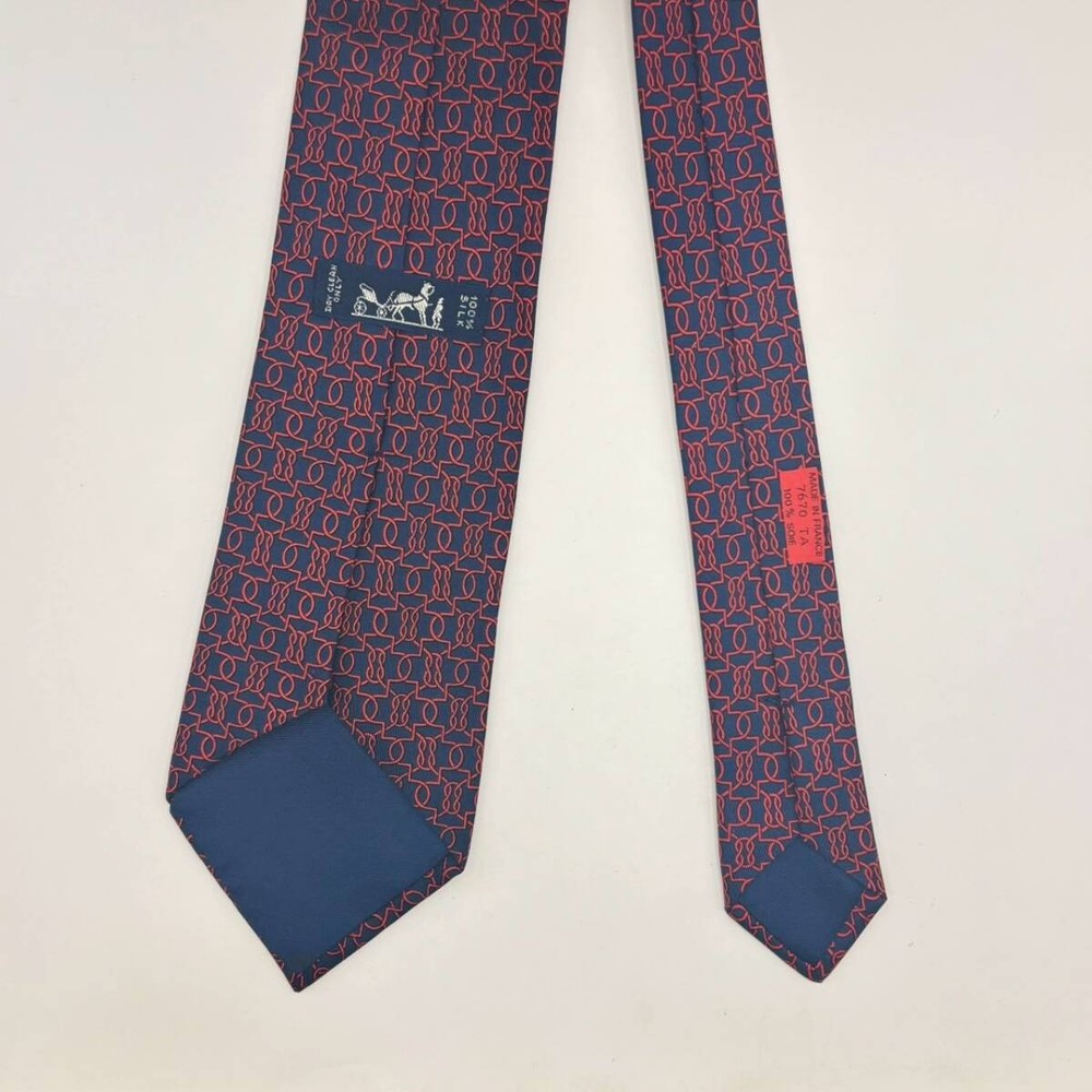 HERMES Tie Navy Red Rope Pattern 7670 TA
