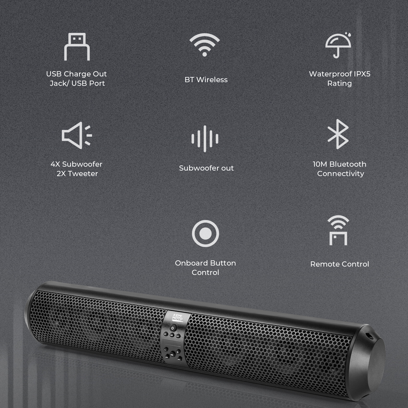 KEMIMOTO 28 In UTV Soundbar Bluetooth 2X Tweeter 4X Subwoofer Sound Bar Wireless
