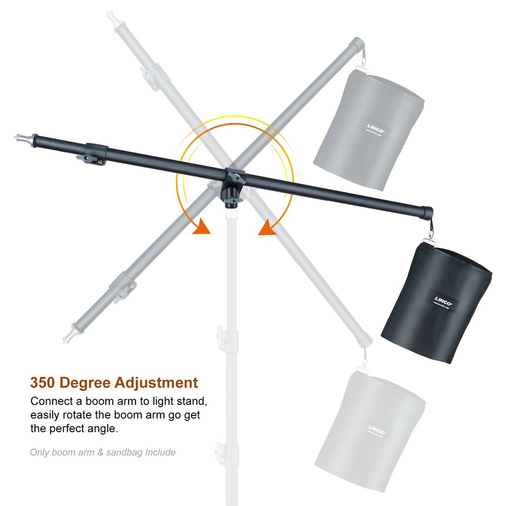 LINCO Adjustable Overhead Light Boom Arm with Universal Tripod Clamp 2.5-5ft