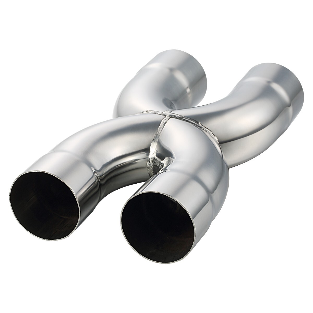 Stainless Steel Polished X-Pipe 2.5" Inlet, 2.5" Outlet, 12" Overall Length