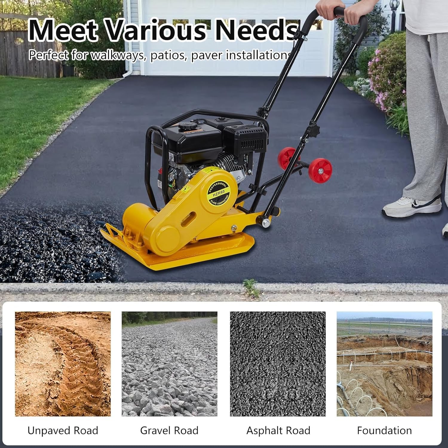 Plate Compactor 7HP, 4,200Lbs Force, 5,600 VPM for Soil & Gravel